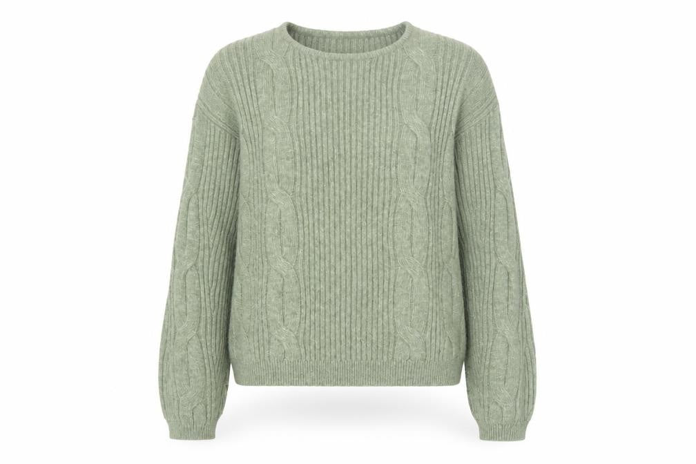 Marks and Spencer Women’s Green Cable-Knit Crew Neck Jumper Size S