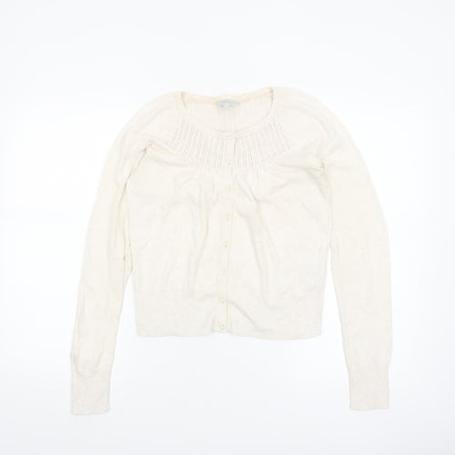 Fat Face Women Ivory Cotton Knit Cardigan Size 10 Classic Long Sleeve