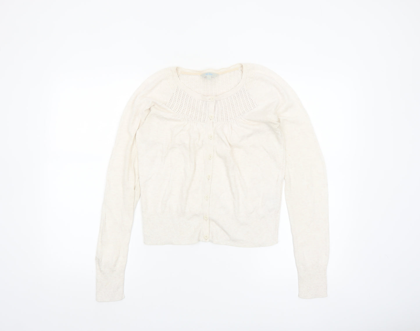 Fat Face Women Ivory Cotton Knit Cardigan Size 10 Classic Long Sleeve