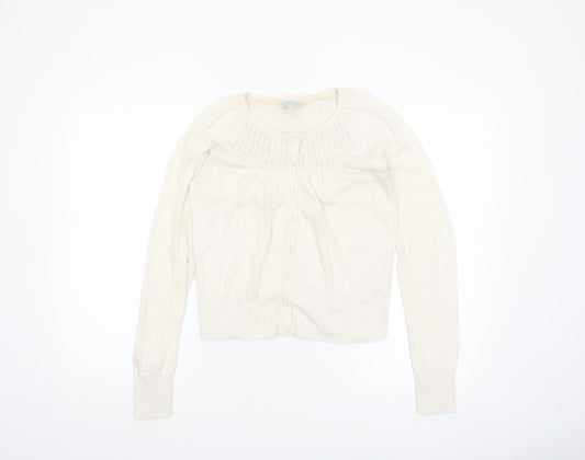 Fat Face Women Ivory Cotton Knit Cardigan Size 10 Classic Long Sleeve