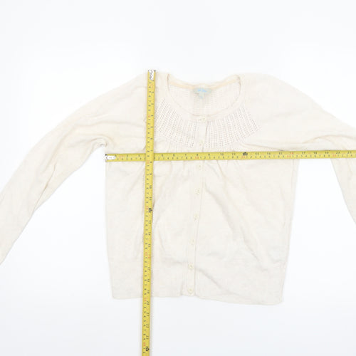 Fat Face Women Ivory Cotton Knit Cardigan Size 10 Classic Long Sleeve