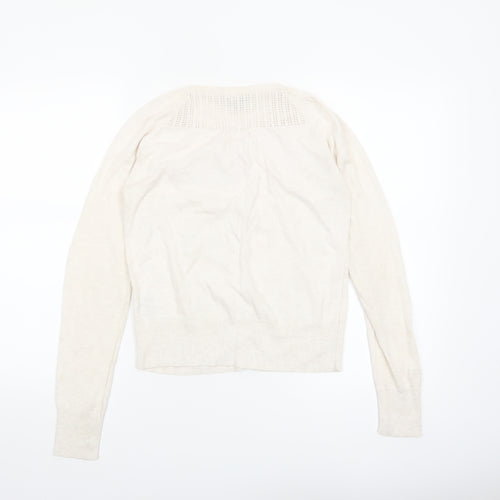Fat Face Women Ivory Cotton Knit Cardigan Size 10 Classic Long Sleeve