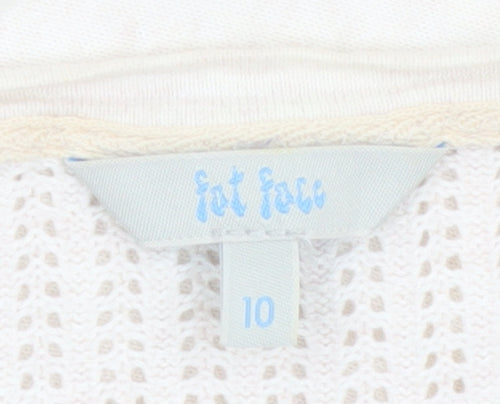 Fat Face Women Ivory Cotton Knit Cardigan Size 10 Classic Long Sleeve