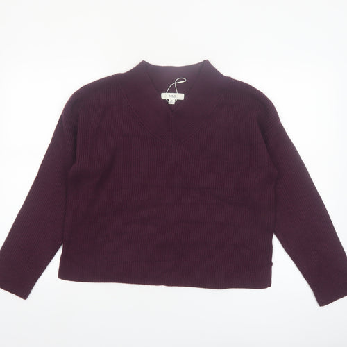 Marks and Spencer Womens Purple V-Neck Ribbed Knit Jumper M