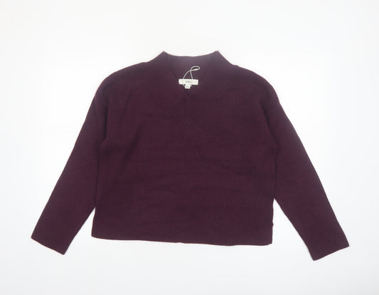 Marks and Spencer Womens Purple V-Neck Ribbed Knit Jumper M