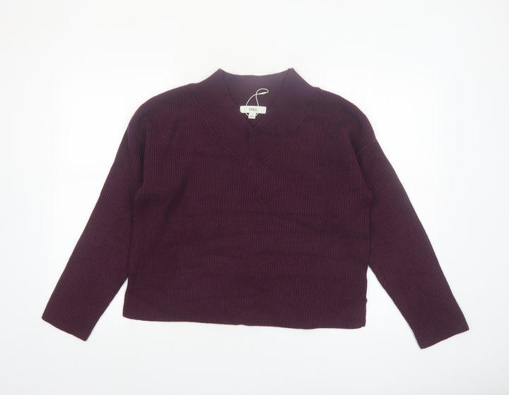 Marks and Spencer Womens Purple V-Neck Ribbed Knit Jumper M