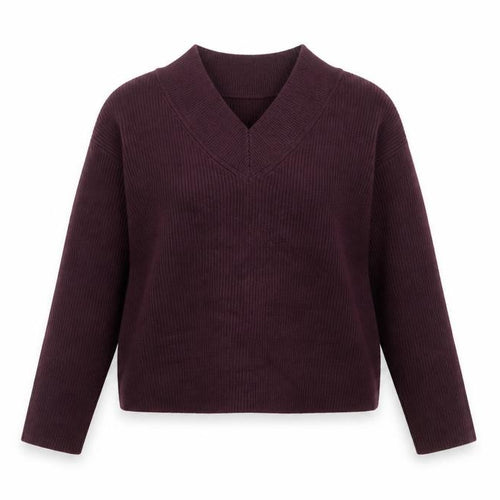 Marks and Spencer Womens Purple V-Neck Ribbed Knit Jumper M