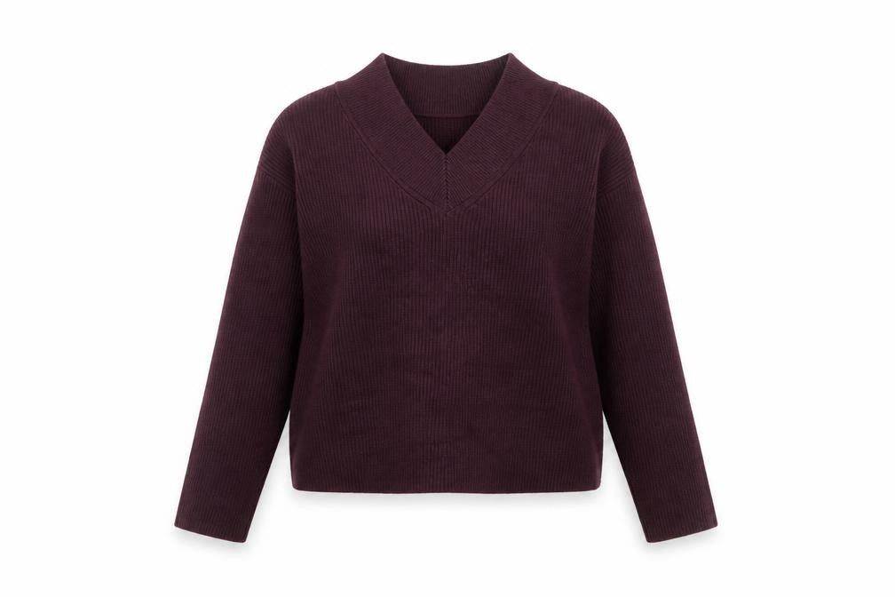 Marks and Spencer Womens Purple V-Neck Ribbed Knit Jumper M