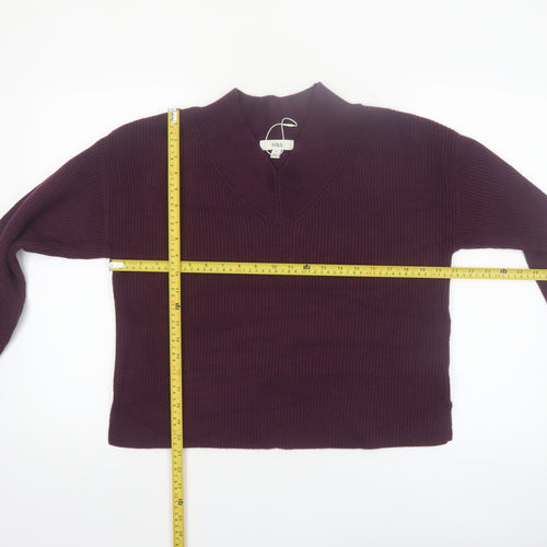 Marks and Spencer Womens Purple V-Neck Ribbed Knit Jumper M