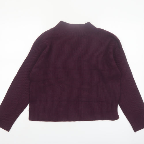Marks and Spencer Womens Purple V-Neck Ribbed Knit Jumper M