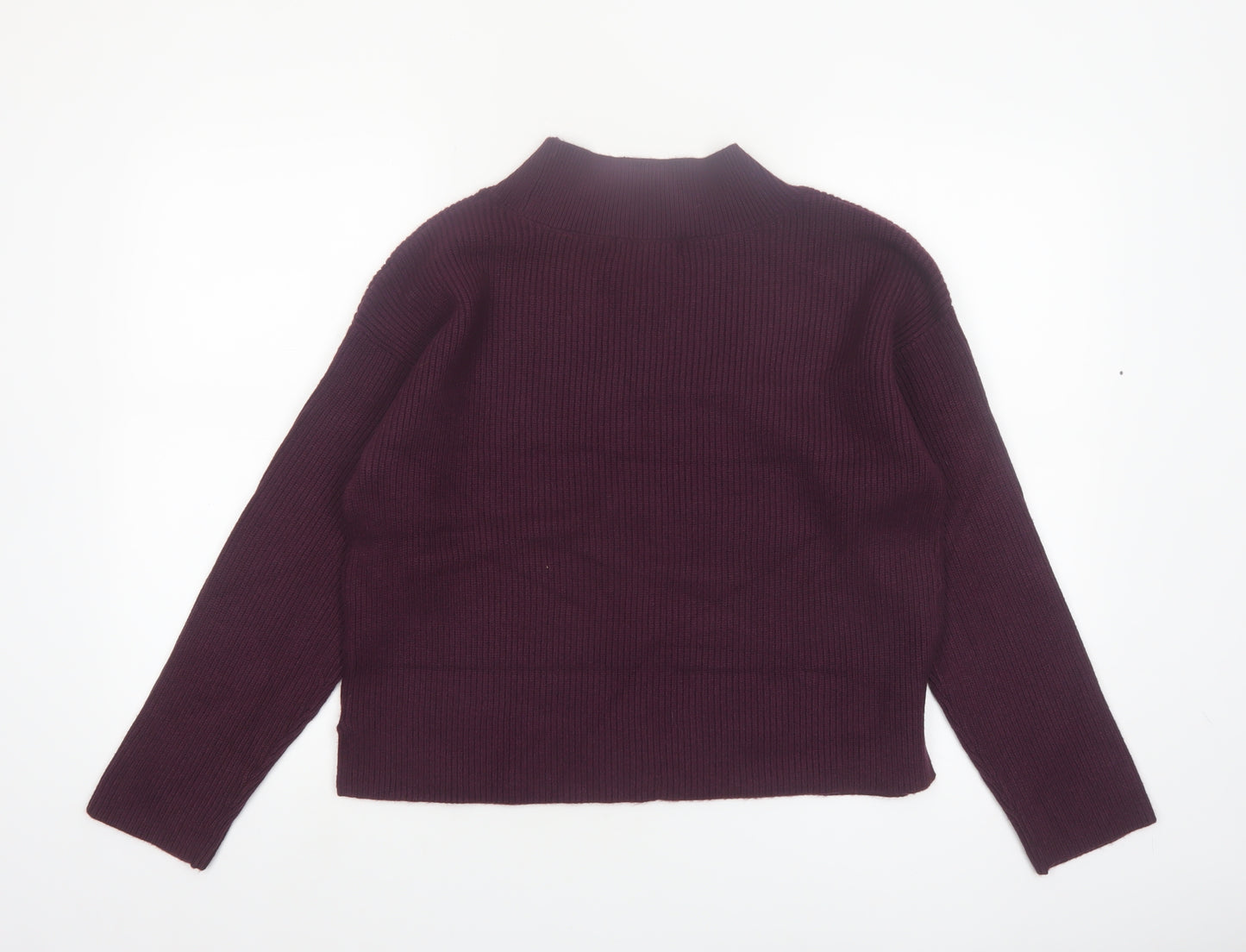 Marks and Spencer Womens Purple V-Neck Ribbed Knit Jumper M