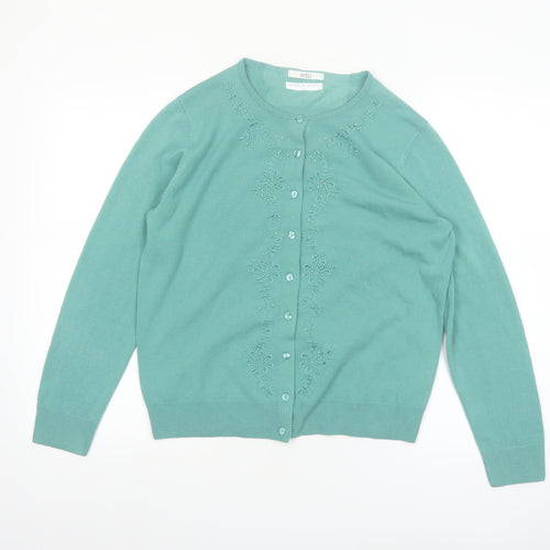 Marks and Spencer Women's Green Size 14 Embroidered Knit Cardigan