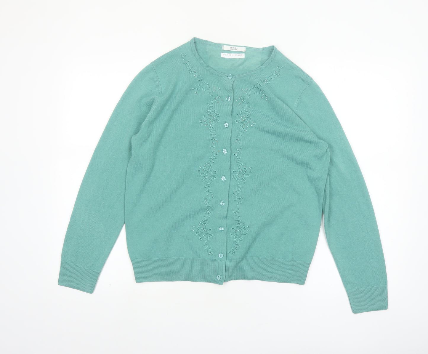 Marks and Spencer Women's Green Size 14 Embroidered Knit Cardigan