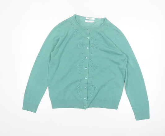 Marks and Spencer Women's Green Size 14 Embroidered Knit Cardigan