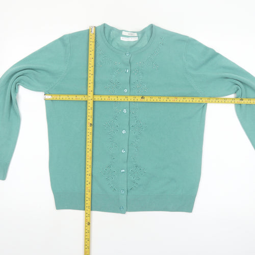 Marks and Spencer Women's Green Size 14 Embroidered Knit Cardigan