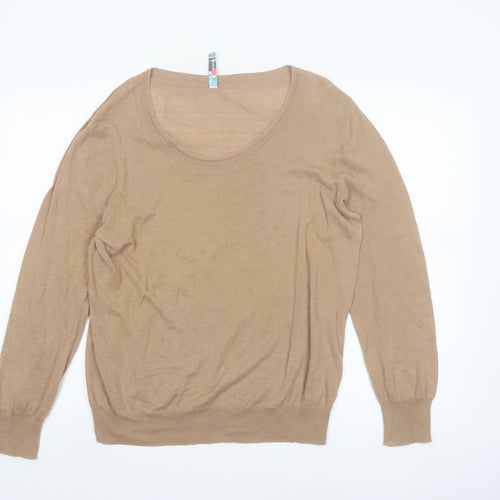 Amaryllis Women Beige Linen Cotton Long Sleeve Pullover Jumper L