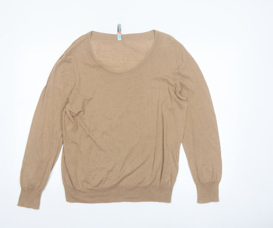 Amaryllis Women Beige Linen Cotton Long Sleeve Pullover Jumper L