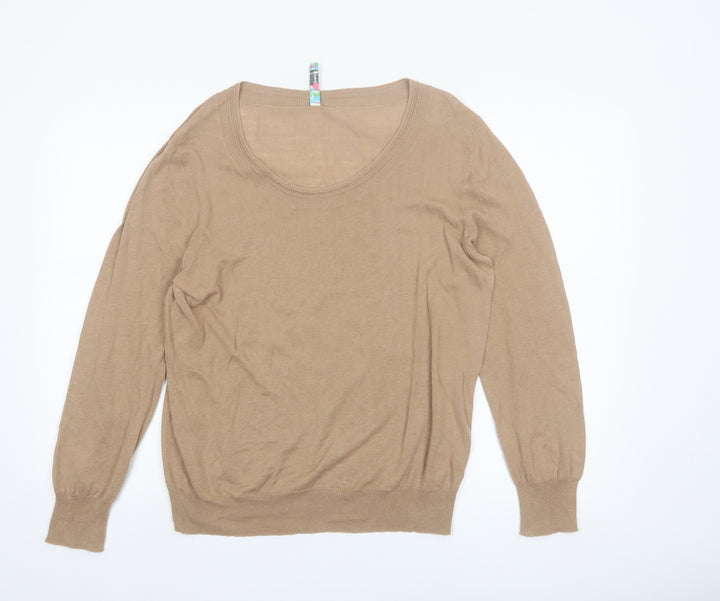Amaryllis Women Beige Linen Cotton Long Sleeve Pullover Jumper L