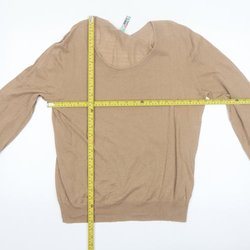 Amaryllis Women Beige Linen Cotton Long Sleeve Pullover Jumper L