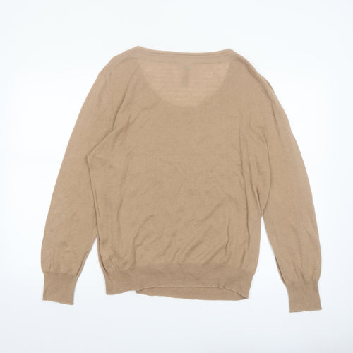 Amaryllis Women Beige Linen Cotton Long Sleeve Pullover Jumper L