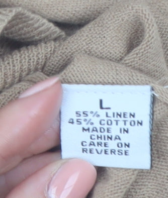 Amaryllis Women Beige Linen Cotton Long Sleeve Pullover Jumper L