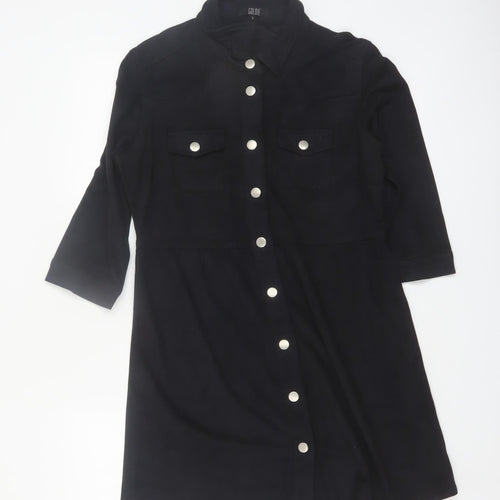 Goldie Women Black Shirt Dress S Polyester Button Stretch