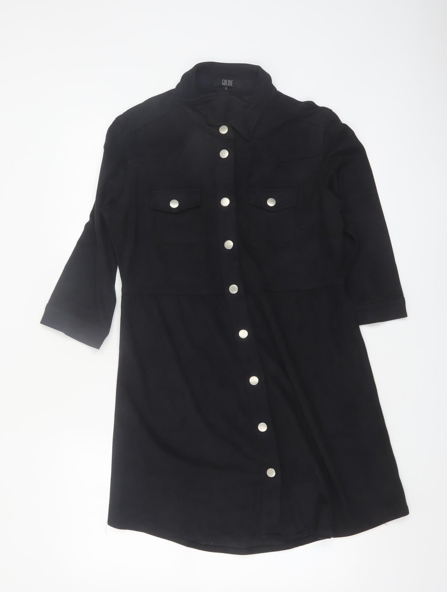 Goldie Women Black Shirt Dress S Polyester Button Stretch