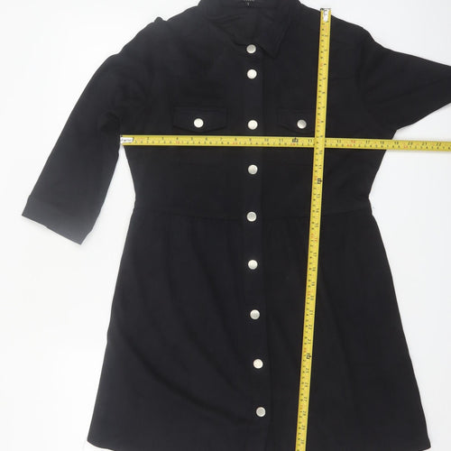 Goldie Women Black Shirt Dress S Polyester Button Stretch