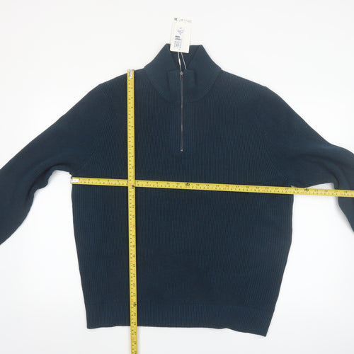 Marks and Spencer Men’s Blue Cotton Blend 1/2 Zip Jumper L Regular