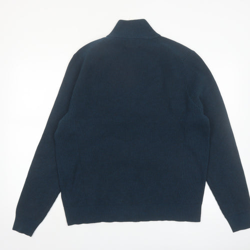 Marks and Spencer Men’s Blue Cotton Blend 1/2 Zip Jumper L Regular