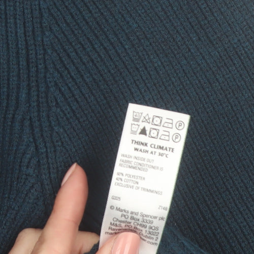 Marks and Spencer Men’s Blue Cotton Blend 1/2 Zip Jumper L Regular
