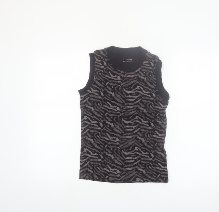 AllSaints Women's Black Animal Print Cotton Sleeveless Tank Top Size S