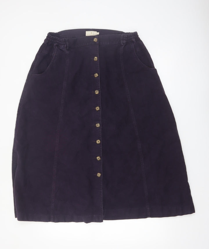 House of Bruar Women's Purple Cotton A-Line Midi Skirt Size 18