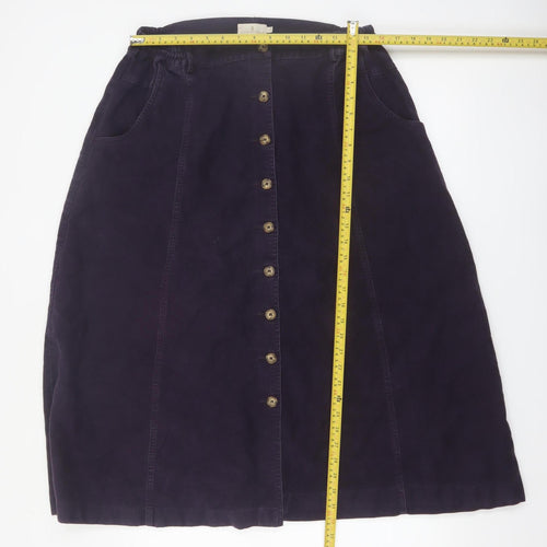 House of Bruar Women's Purple Cotton A-Line Midi Skirt Size 18