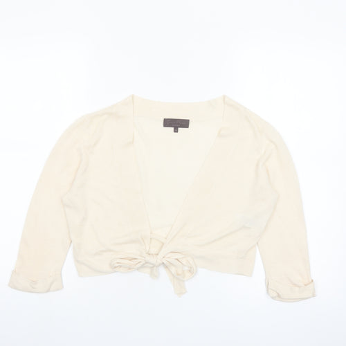 Great Plains Women Beige Linen Viscose 3/4 Sleeve Tie Cardigan M