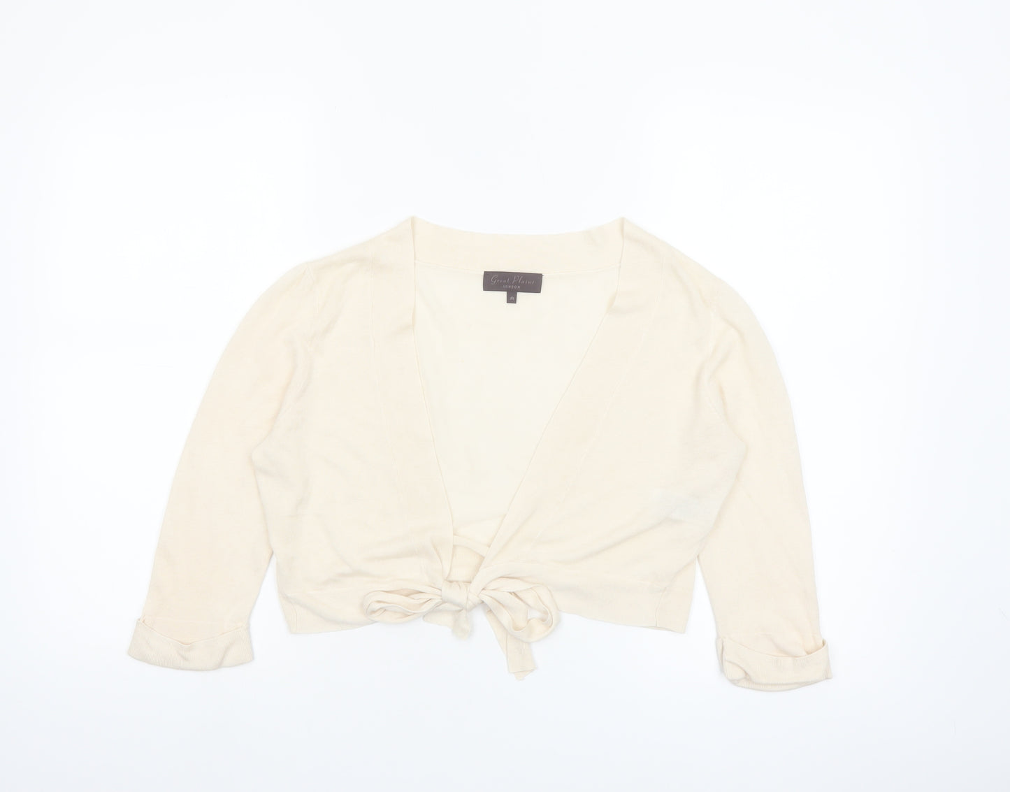 Great Plains Women Beige Linen Viscose 3/4 Sleeve Tie Cardigan M