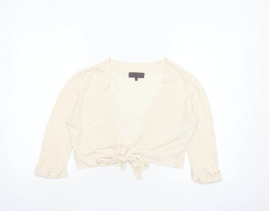 Great Plains Women Beige Linen Viscose 3/4 Sleeve Tie Cardigan M