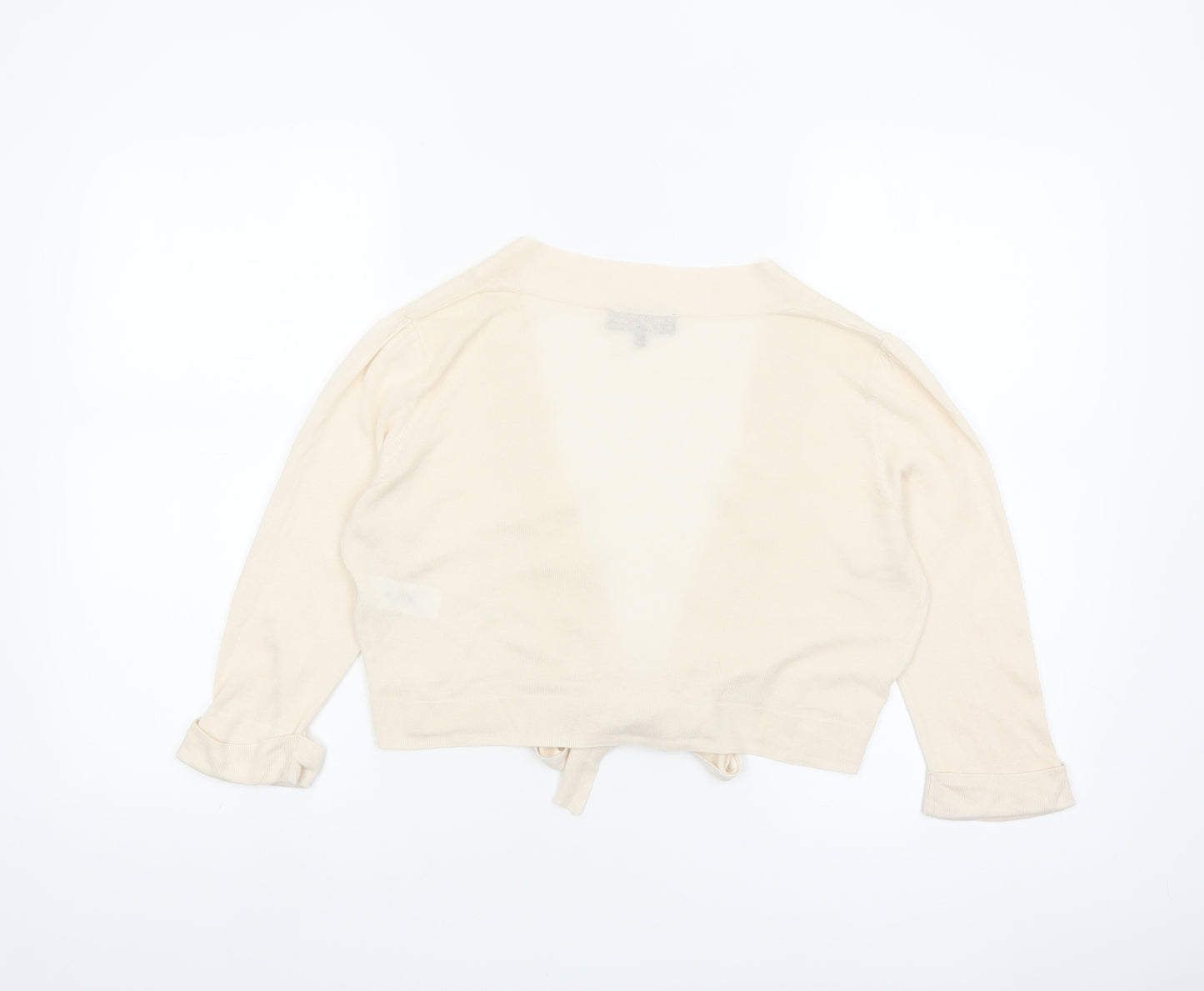 Great Plains Women Beige Linen Viscose 3/4 Sleeve Tie Cardigan M