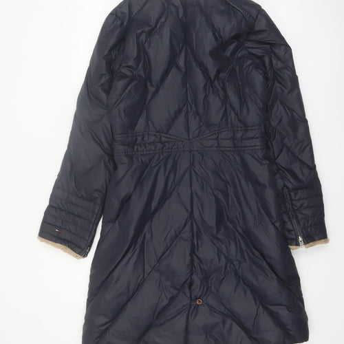 Tommy Hilfiger Denim Women's Navy Puffer Coat Medium Belted Down Long Jacket