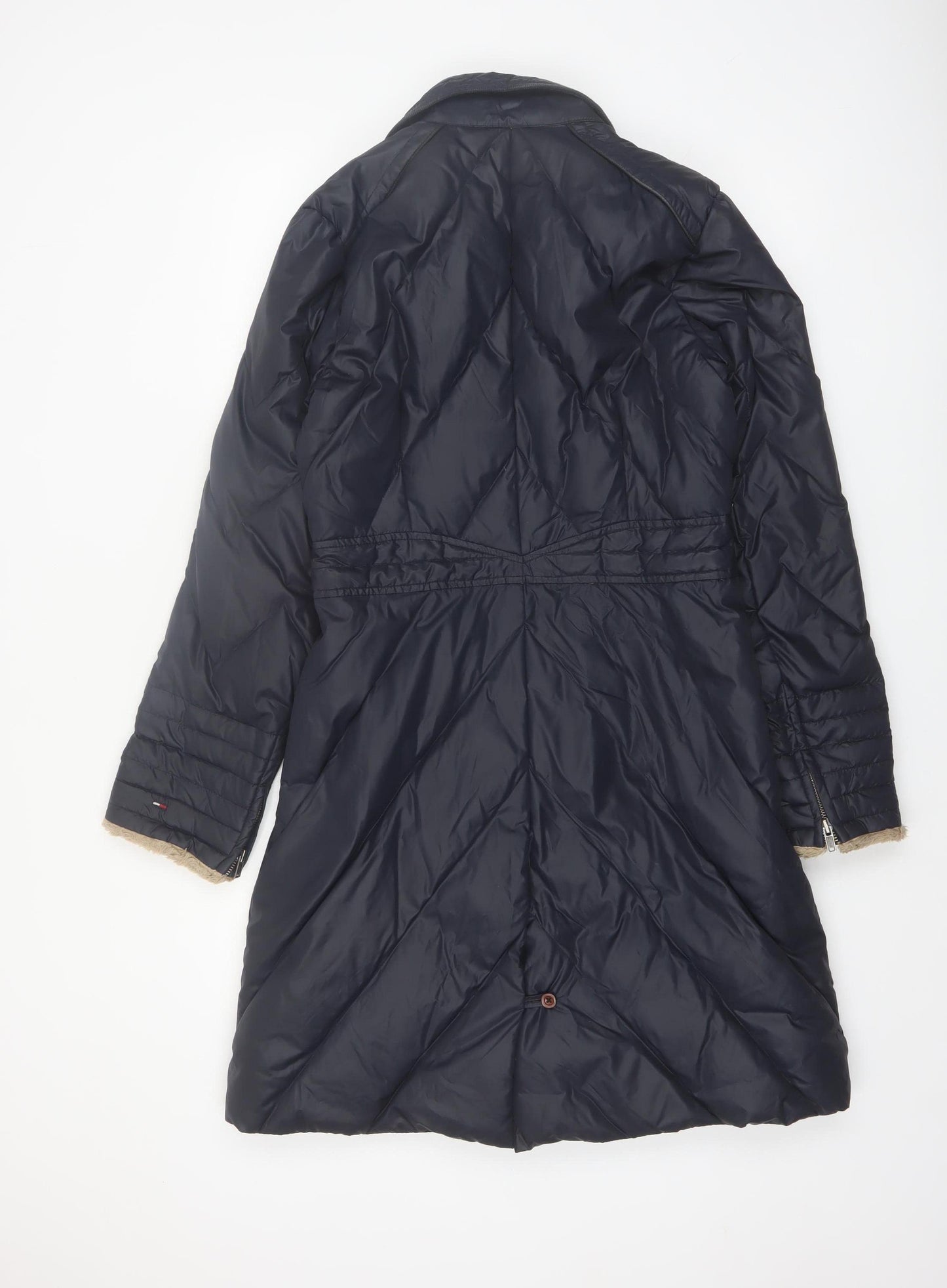 Tommy Hilfiger Denim Women's Navy Puffer Coat Medium Belted Down Long Jacket