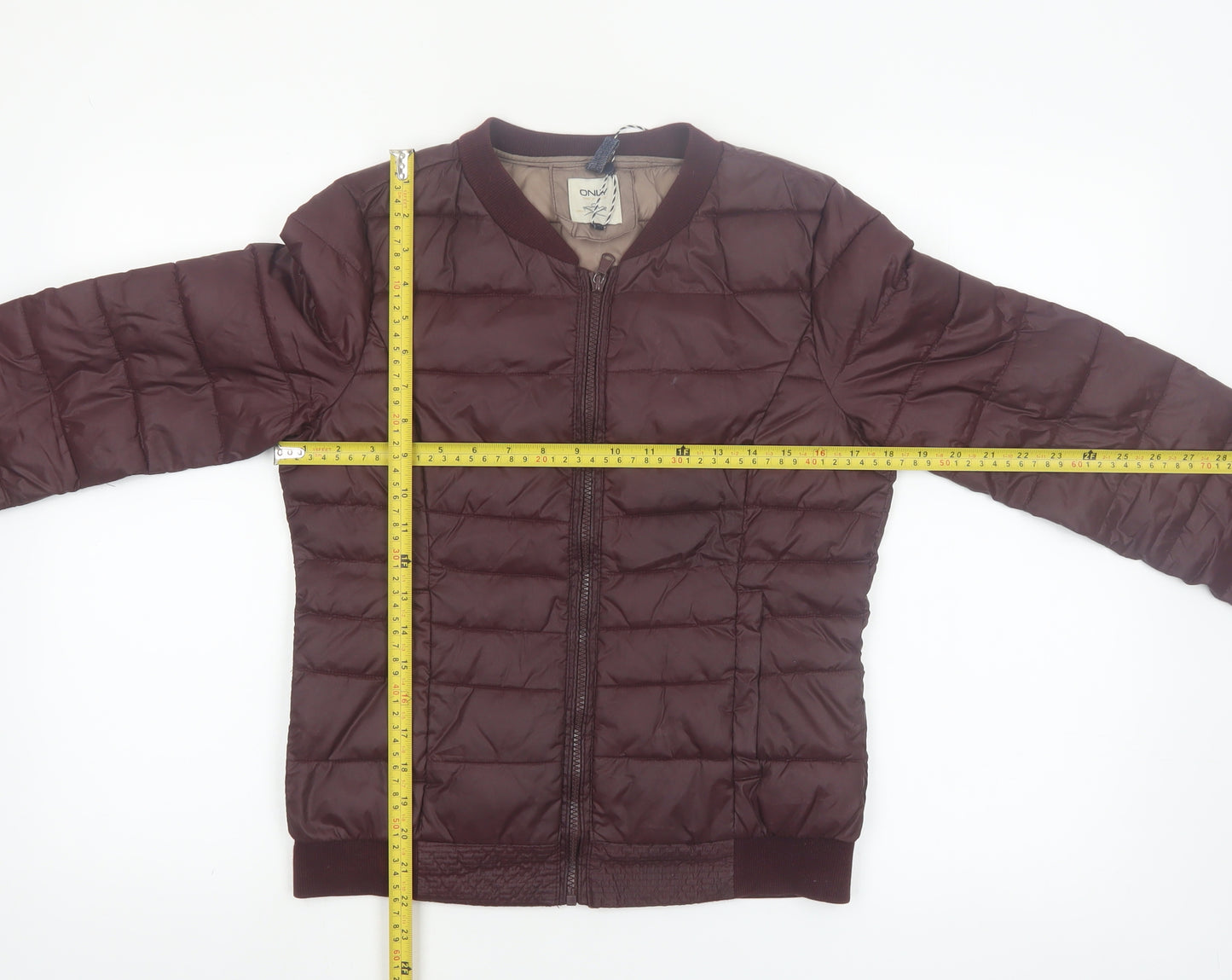 ONLY Women’s Brown Quilted Puffer Jacket Size S Lightweight Nylon