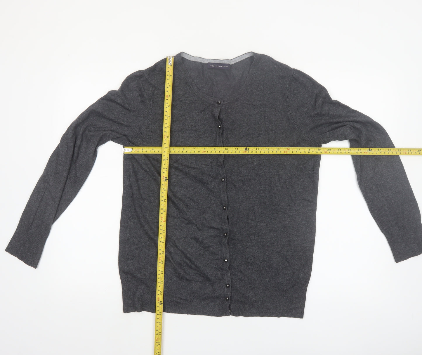 Marks and Spencer Women’s Grey Size 16 Crew Neck Button Cardigan