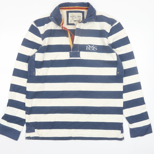 Joules Men's Blue Striped Long Sleeve Rugby Polo Shirt Size M