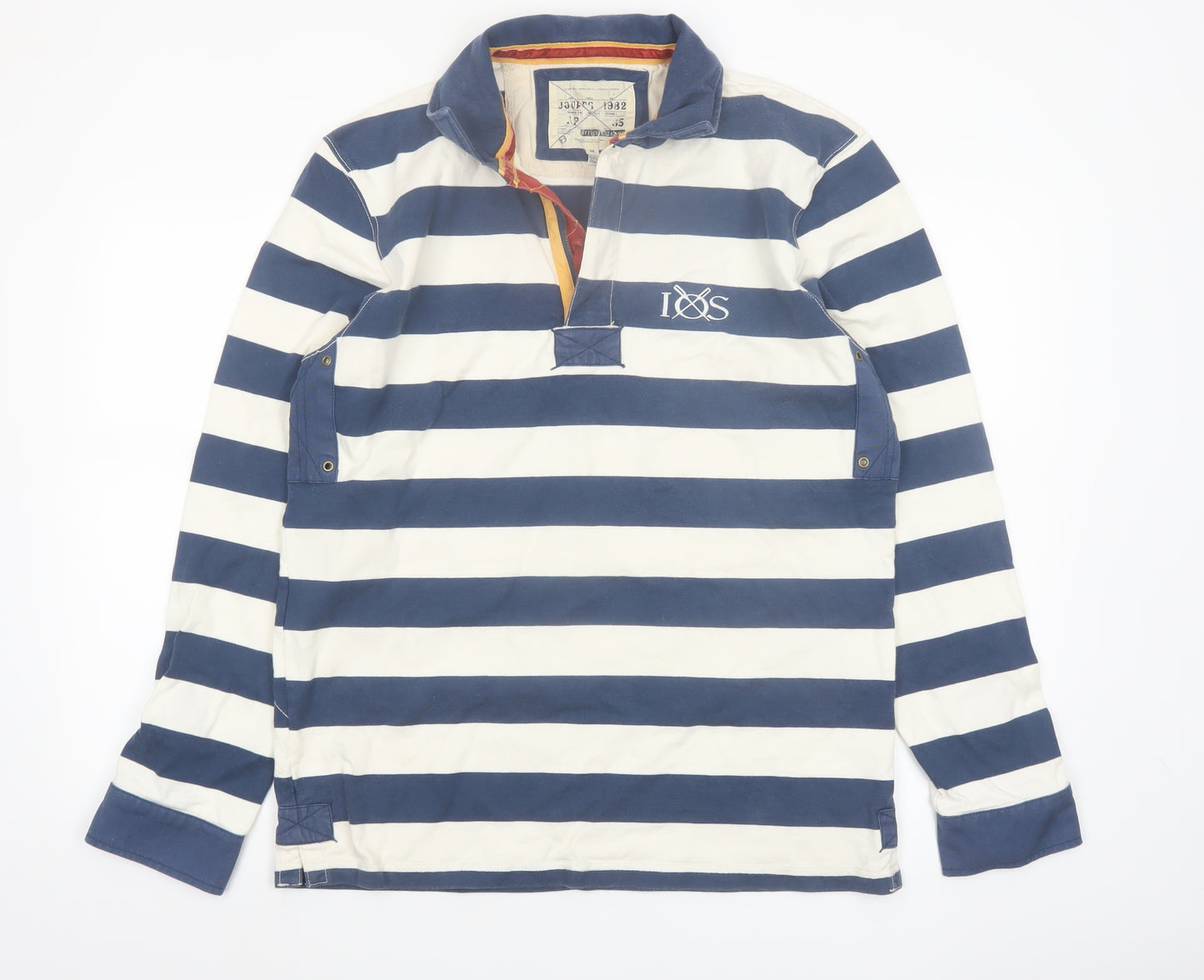 Joules Men's Blue Striped Long Sleeve Rugby Polo Shirt Size M