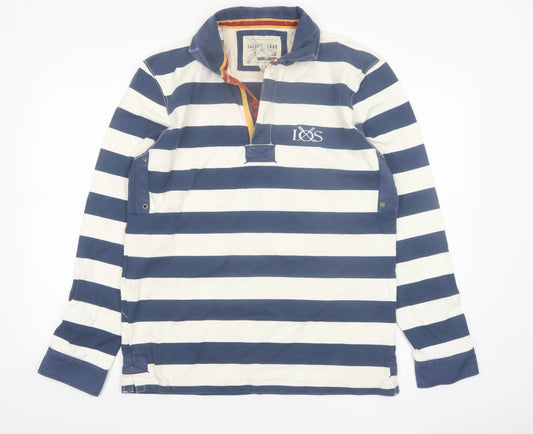 Joules Men's Blue Striped Long Sleeve Rugby Polo Shirt Size M