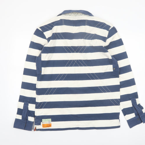 Joules Men's Blue Striped Long Sleeve Rugby Polo Shirt Size M