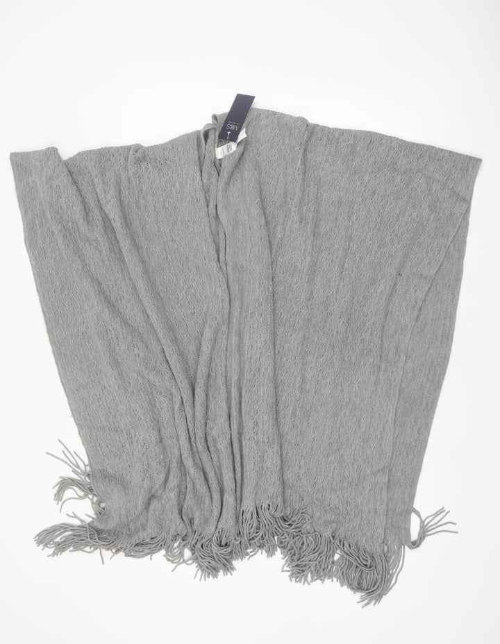 Marks and Spencer Women Grey Knit Fringe Cape One Size Lightweight Acrylic