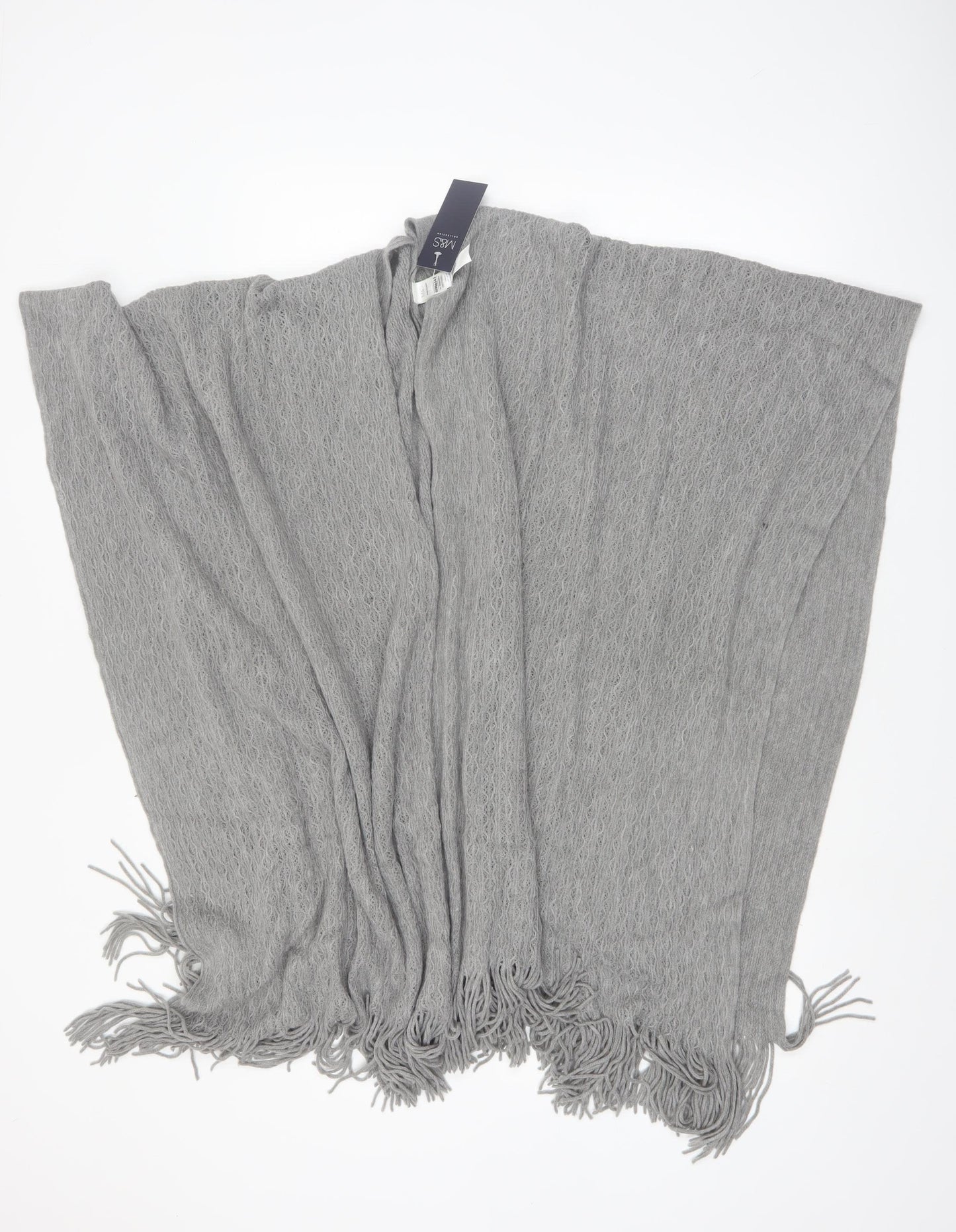 Marks and Spencer Women Grey Knit Fringe Cape One Size Lightweight Acrylic