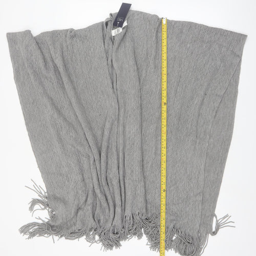 Marks and Spencer Women Grey Knit Fringe Cape One Size Lightweight Acrylic