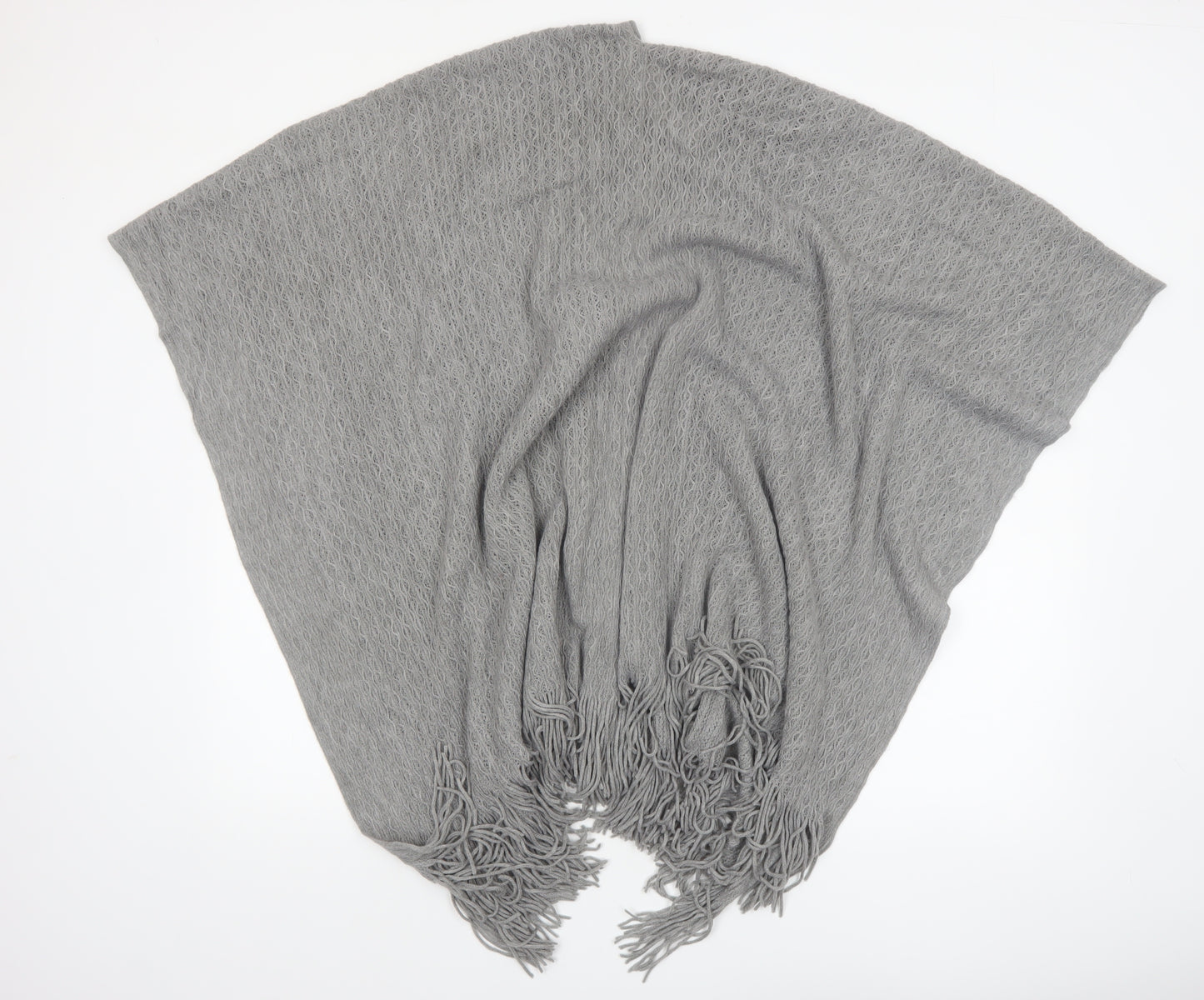 Marks and Spencer Women Grey Knit Fringe Cape One Size Lightweight Acrylic